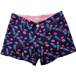 Lilly Pulitzer Navy Lipstick Gimme Kiss Print Shorts Size 0 Callahan Women's